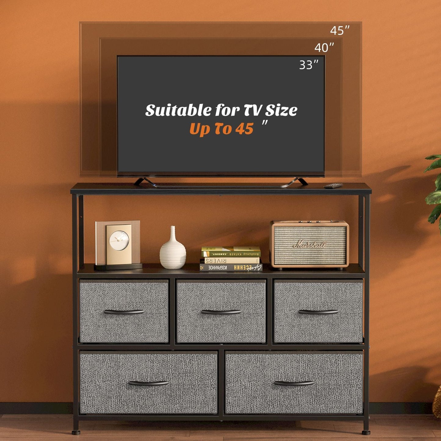 Dresser for Bedroom, Chest of Drawers, 5 Drawer Dresser, Closet Fabric Dresser with Metal Frame tv stand - Renee Lane Company