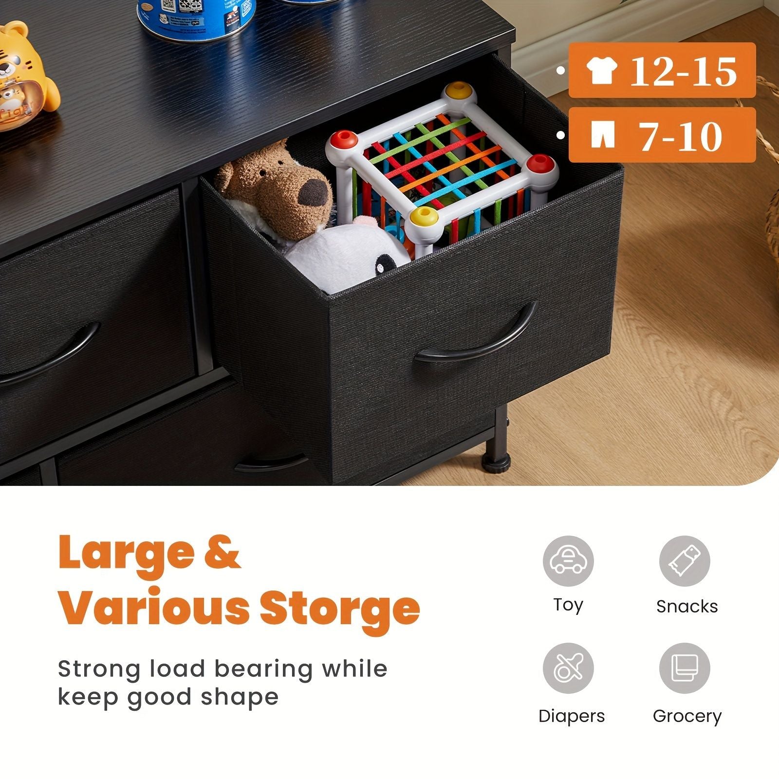 Dresser for Bedroom Storage Drawers Fabric Storage Tower with 5 Drawers, Chest of Drawers with Fabric Bins - Renee Lane Company