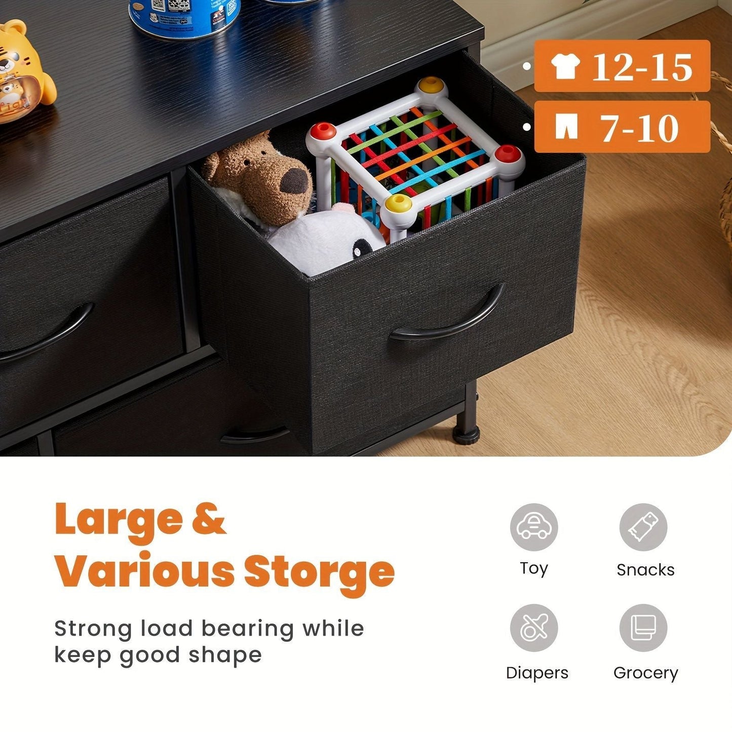 Dresser for Bedroom Storage Drawers Fabric Storage Tower with 5 Drawers, Chest of Drawers with Fabric Bins - Renee Lane Company