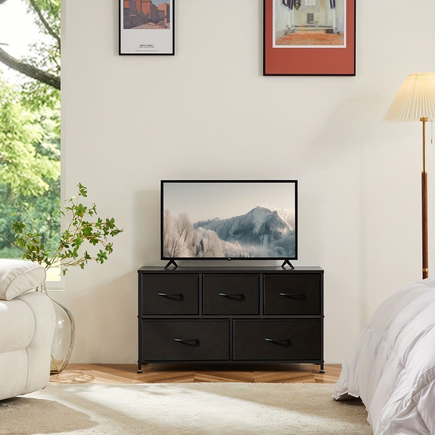 Dresser for Bedroom Storage Drawers Fabric Storage Tower with 5 Drawers, Chest of Drawers with Fabric Bins - Renee Lane Company