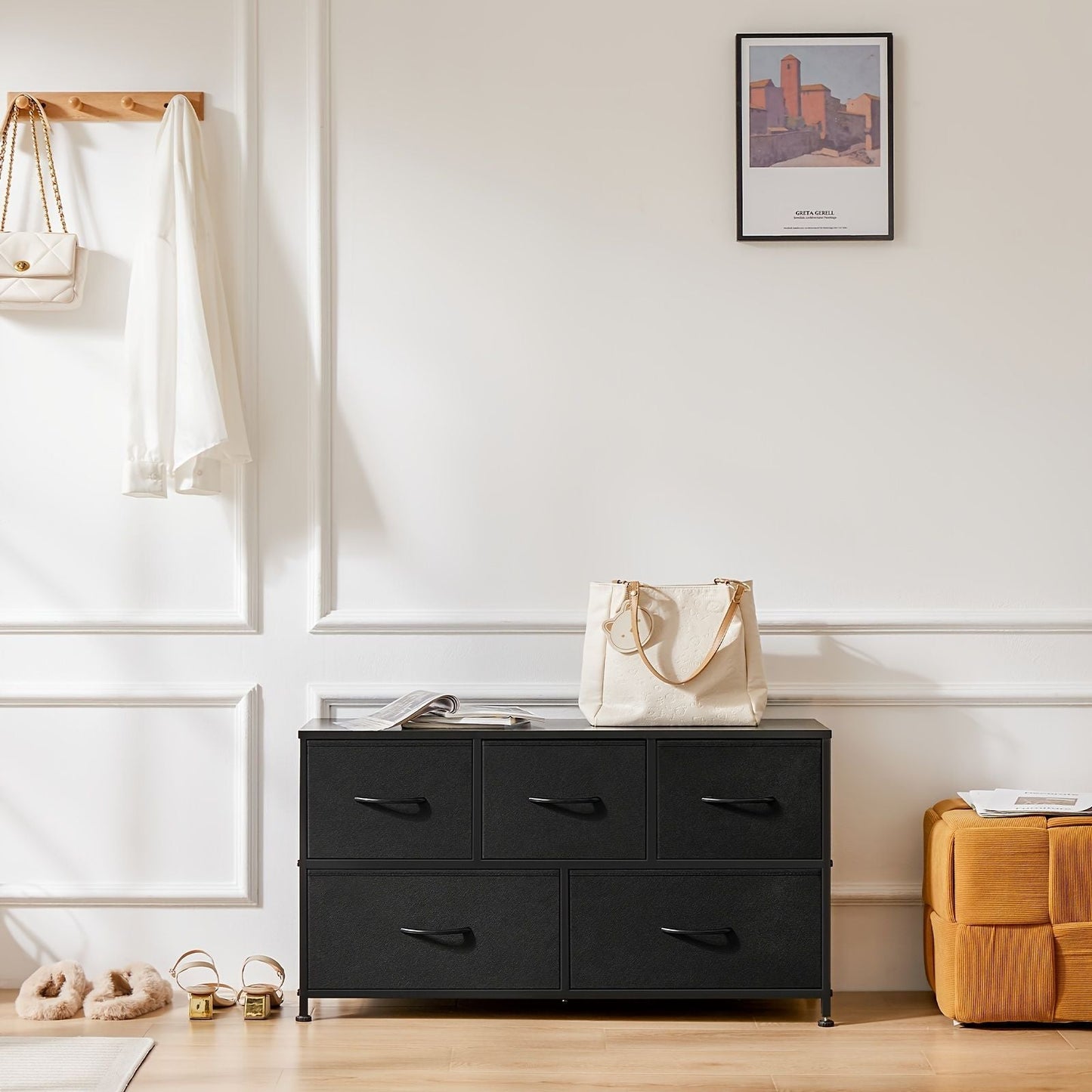 Dresser for Bedroom Storage Drawers Fabric Storage Tower with 5 Drawers, Chest of Drawers with Fabric Bins - Renee Lane Company