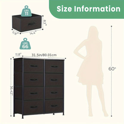 Dresser for Bedroom with 8 Drawers Tall Dresser & Chest of Drawers Fabric Dresser with Wood Top and Sturdy Steel Frame - Renee Lane Company
