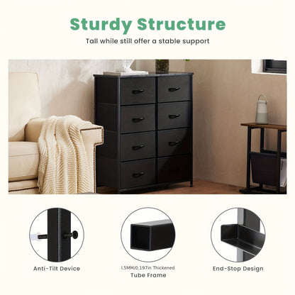 Dresser for Bedroom with 8 Drawers Tall Dresser & Chest of Drawers Fabric Dresser with Wood Top and Sturdy Steel Frame - Renee Lane Company