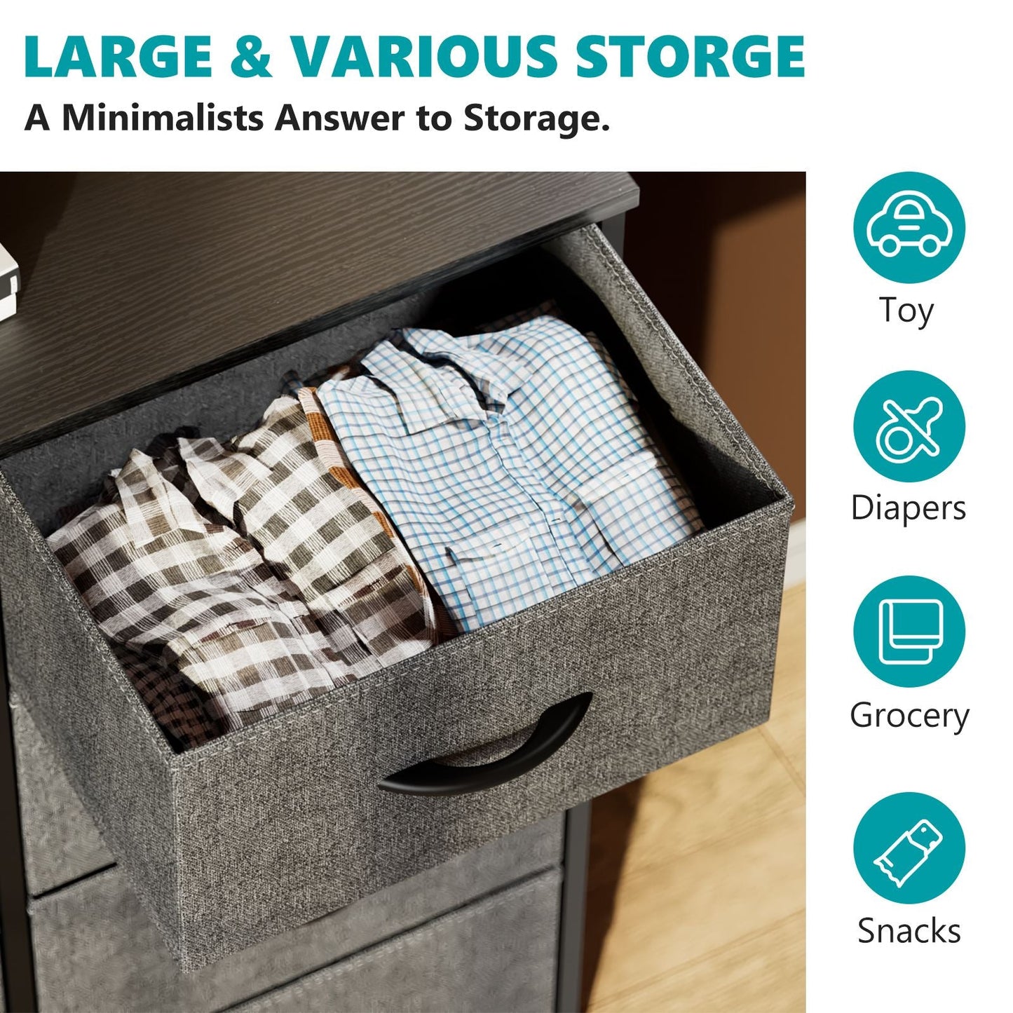 Dresser for Bedroom with 8 Drawers Tall Dresser & Chest of Drawers Fabric Dresser with Wood Top and Sturdy Steel Frame - Renee Lane Company