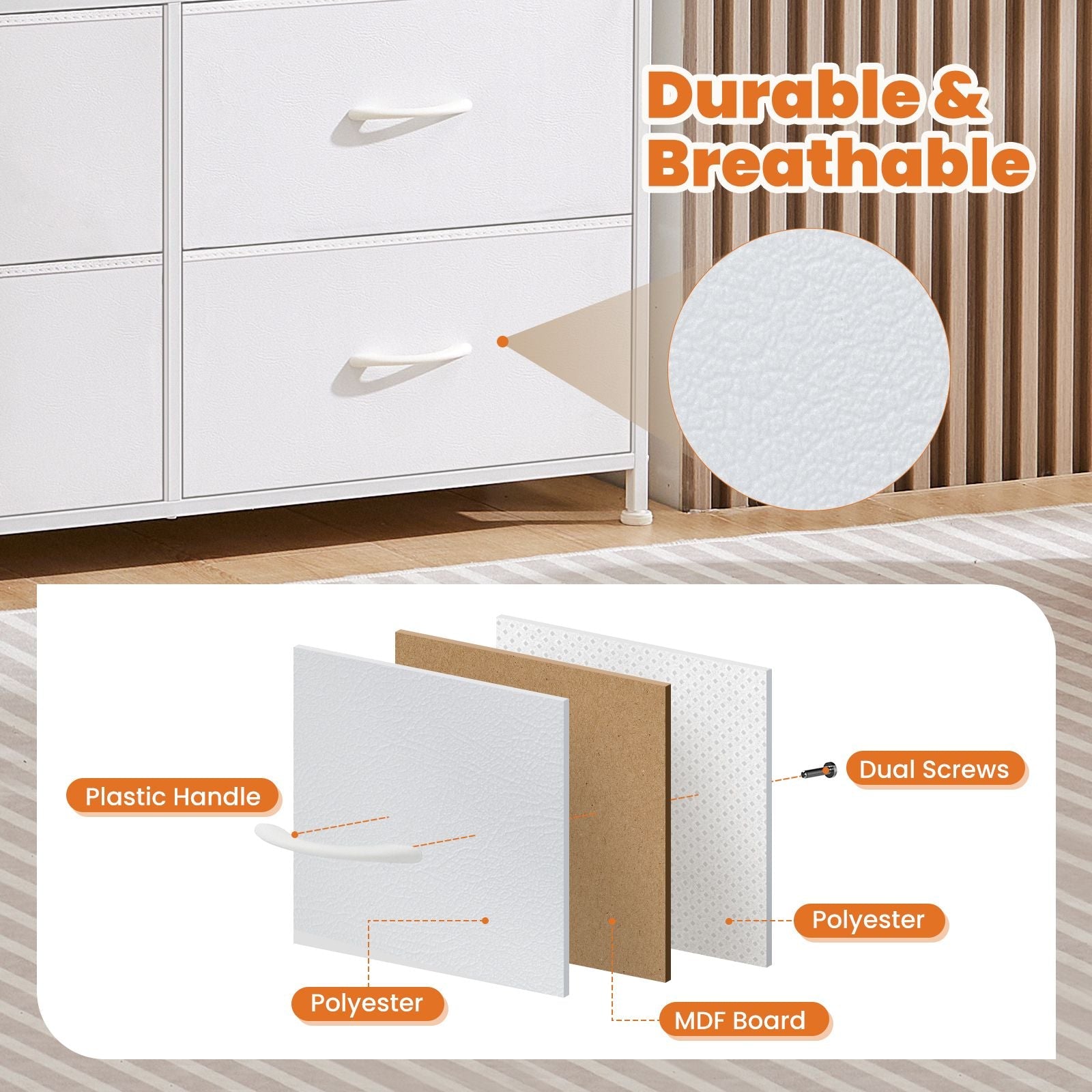 Dresser for Bedroom with 8 Drawers Tall Dresser & Chest of Drawers Fabric Dresser with Wood Top and Sturdy Steel Frame - Renee Lane Company