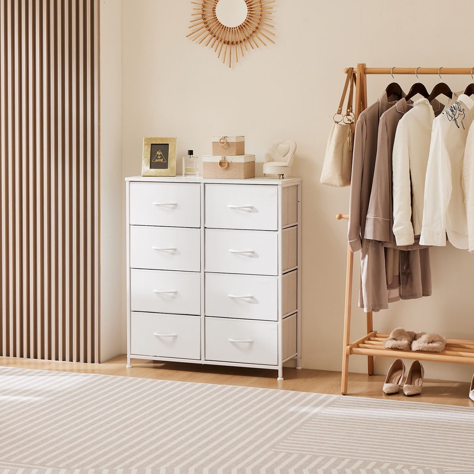 Dresser for Bedroom with 8 Drawers Tall Dresser & Chest of Drawers Fabric Dresser with Wood Top and Sturdy Steel Frame - Renee Lane Company