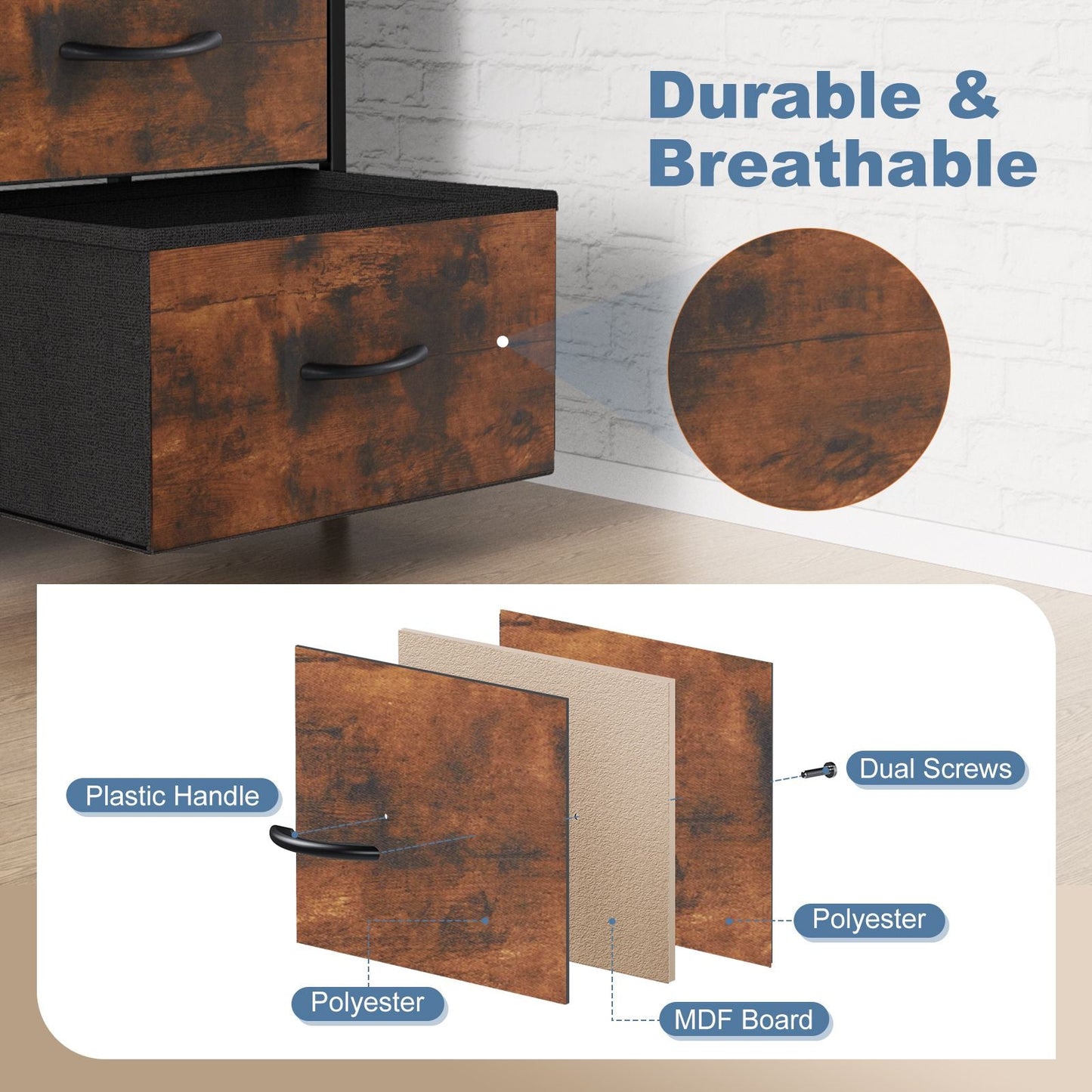 Dresser for Bedroom with 8 Drawers Tall Dresser & Chest of Drawers Fabric Dresser with Wood Top and Sturdy Steel Frame - Renee Lane Company