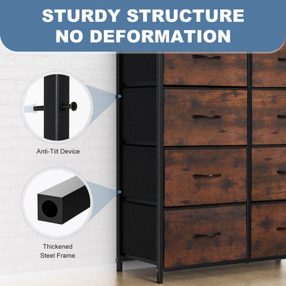 Dresser for Bedroom with 8 Drawers Tall Dresser & Chest of Drawers Fabric Dresser with Wood Top and Sturdy Steel Frame - Renee Lane Company
