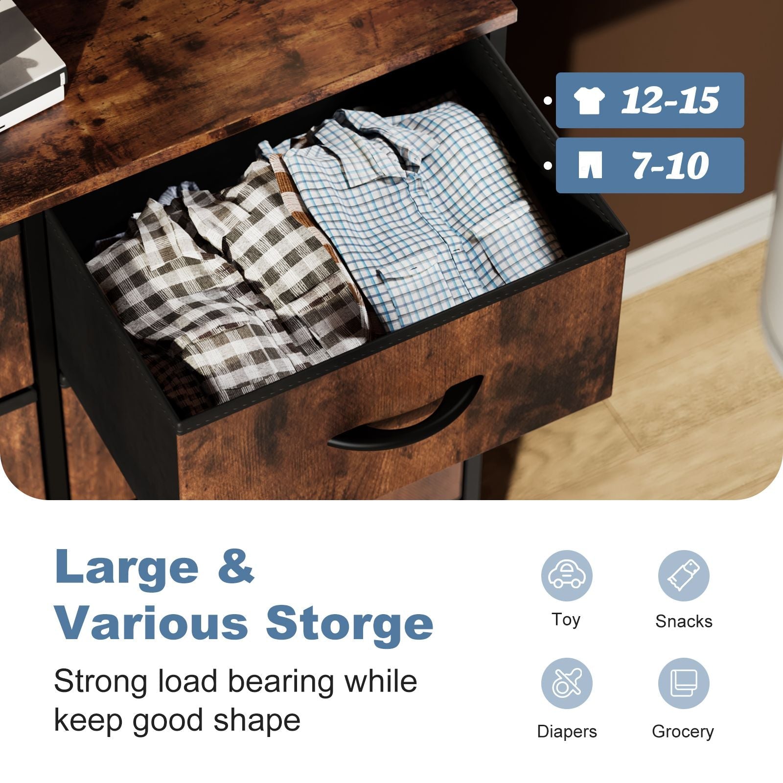 Dresser for Bedroom with 8 Drawers Tall Dresser & Chest of Drawers Fabric Dresser with Wood Top and Sturdy Steel Frame - Renee Lane Company