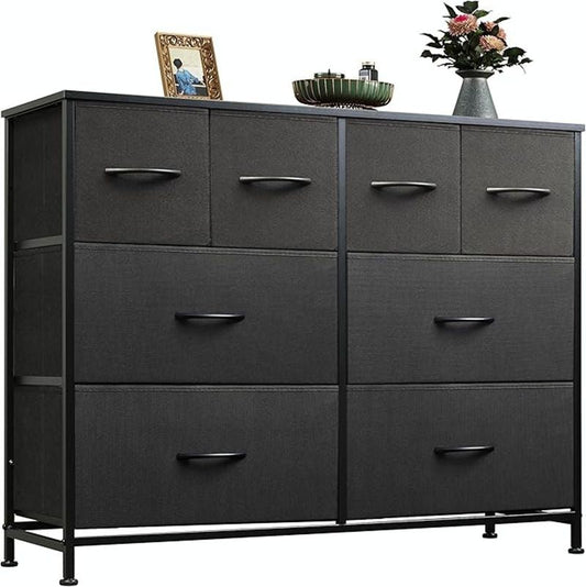 Dresser for Bedroom with 8 Drawers, Wide Fabric Dresser for Storage and Organization, Chest of Drawers, Dressers for Living Room, Closet, Hallway, Dark Grey - Renee Lane Company