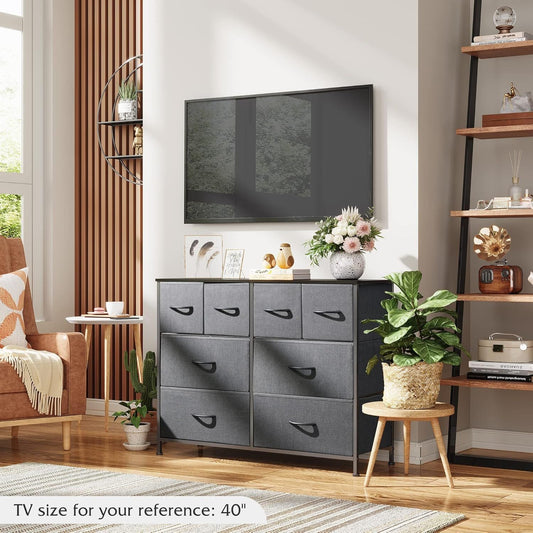 Dresser for Bedroom with 8 Drawers, Wide Fabric Dresser for Storage and Organization, Chest of Drawers, Dressers for Living Room, Closet, Hallway, Dark Grey - Renee Lane Company