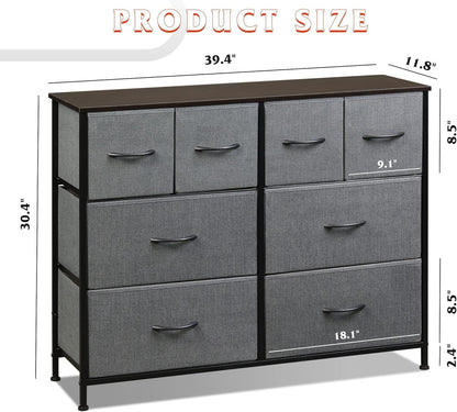 Dresser for Bedroom with 8 Drawers, Wide Fabric Dresser for Storage and Organization, Chest of Drawers, Dressers for Living Room, Closet, Hallway, Dark Grey - Renee Lane Company