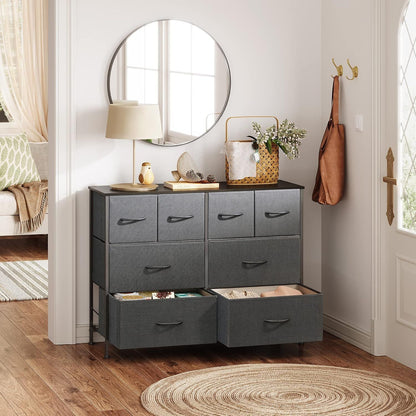 Dresser for Bedroom with 8 Drawers, Wide Fabric Dresser for Storage and Organization, Chest of Drawers, Dressers for Living Room, Closet, Hallway, Dark Grey - Renee Lane Company