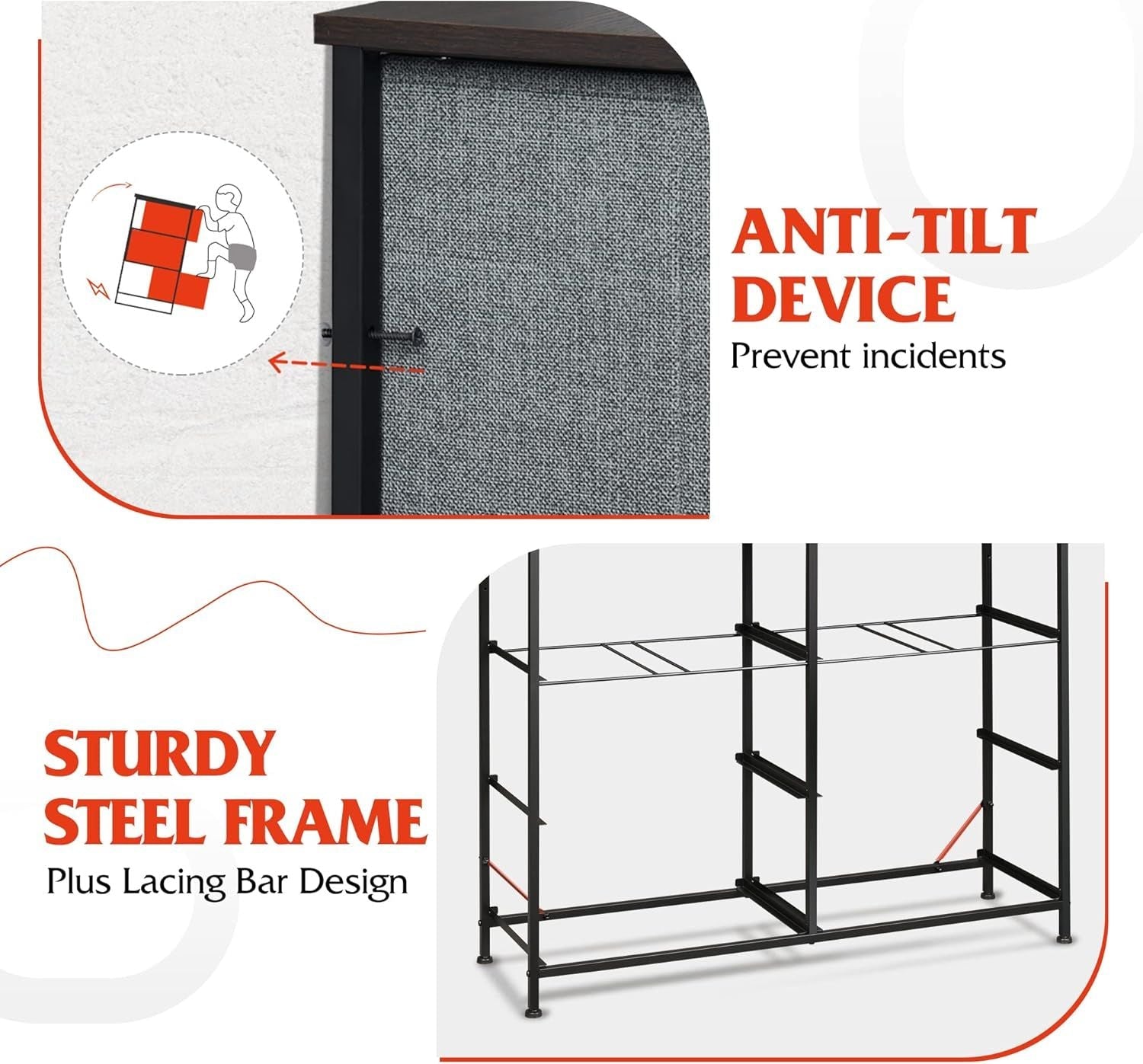 Dresser for Bedroom with 8 Drawers, Wide Fabric Dresser for Storage and Organization, Chest of Drawers, Dressers for Living Room, Closet, Hallway, Dark Grey - Renee Lane Company