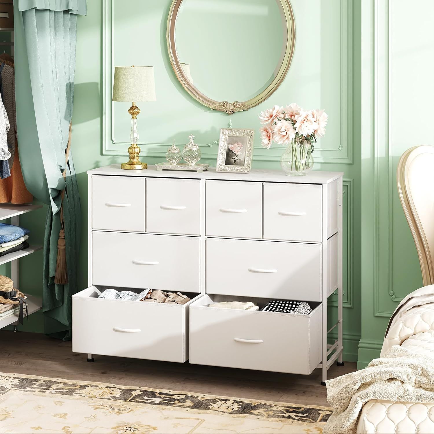 Dresser for Bedroom with 8 Drawers, Wide Fabric Dresser for Storage and Organization, Chest of Drawers, Dressers for Living Room, Closet, Hallway, Dark Grey - Renee Lane Company