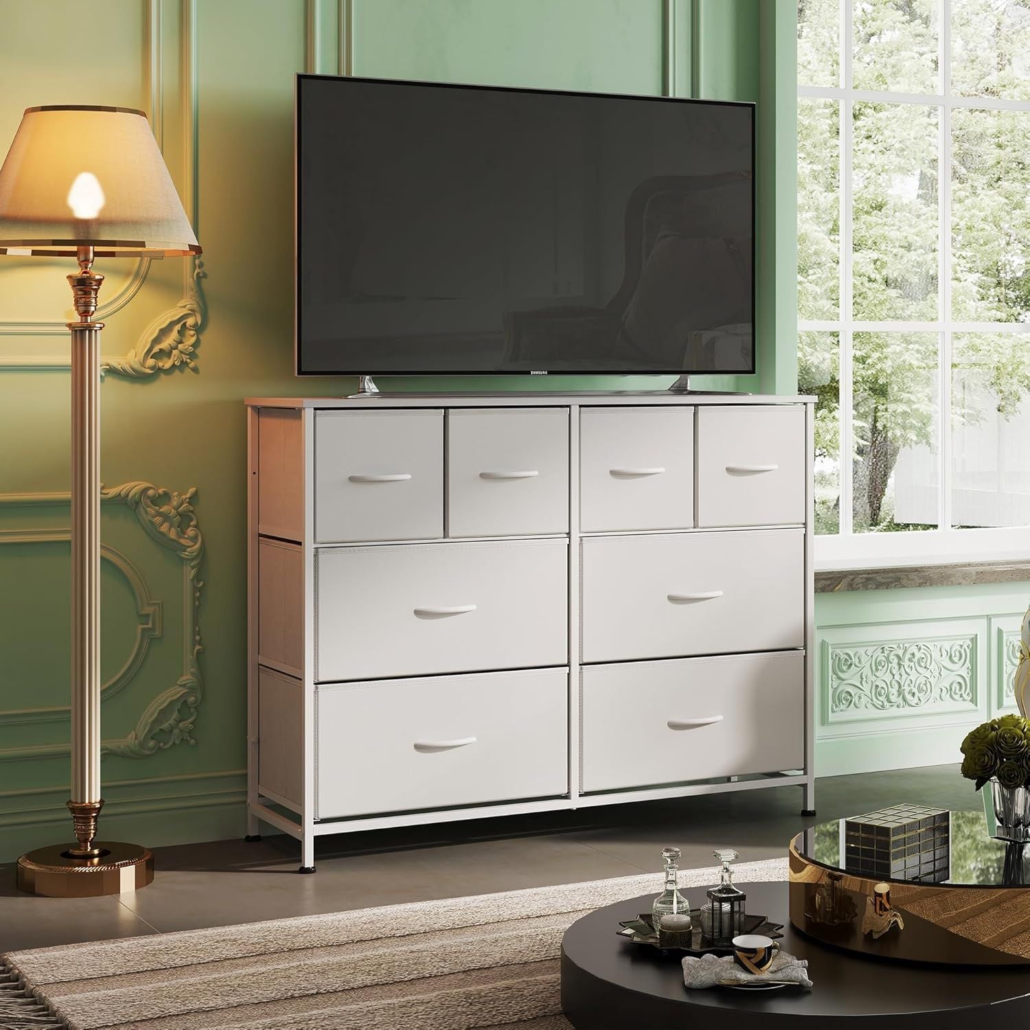Dresser for Bedroom with 8 Drawers, Wide Fabric Dresser for Storage and Organization, Chest of Drawers, Dressers for Living Room, Closet, Hallway, Dark Grey - Renee Lane Company