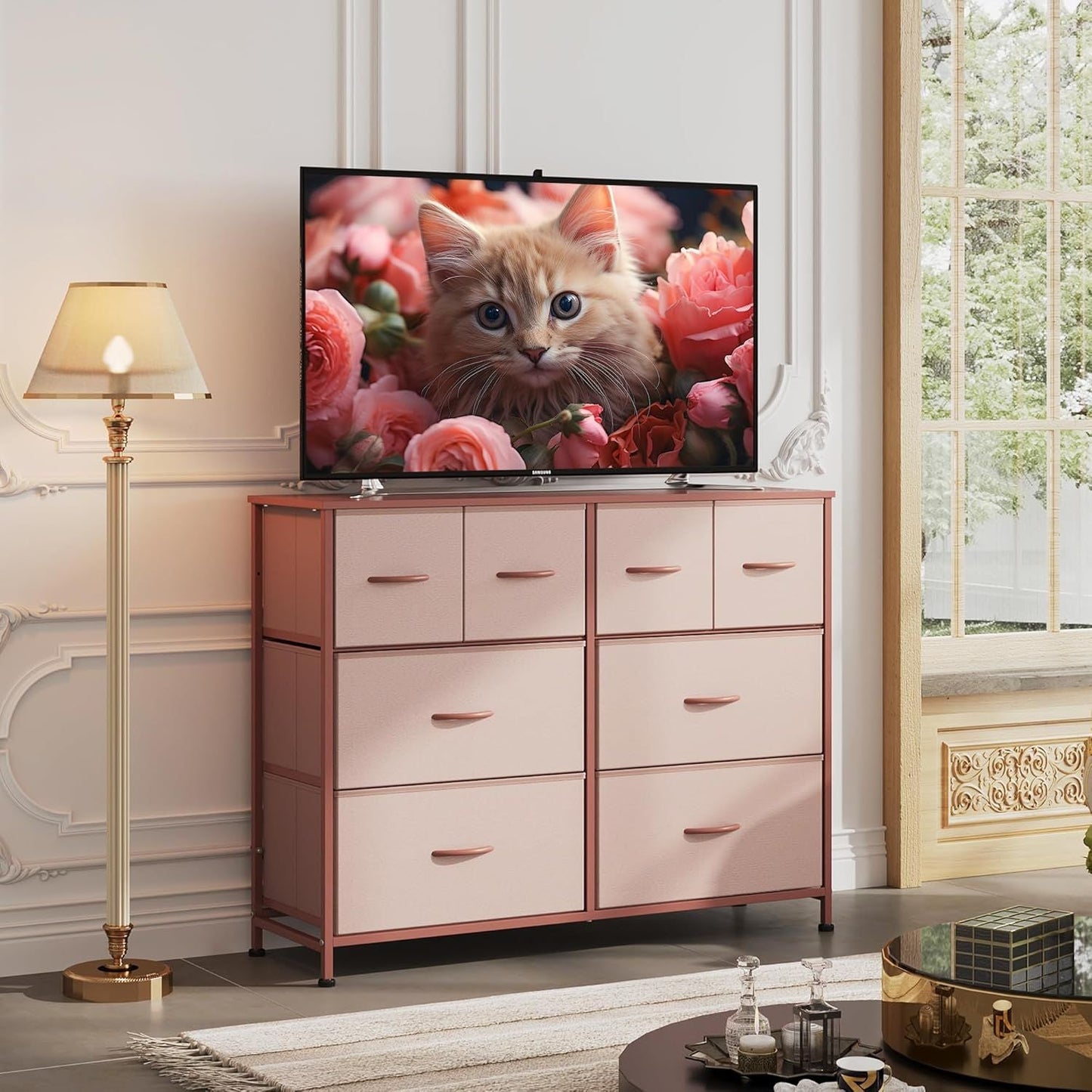 Dresser for Bedroom with 8 Drawers, Wide Fabric Dresser for Storage and Organization, Chest of Drawers, Dressers for Living Room, Closet, Hallway, Dark Grey - Renee Lane Company