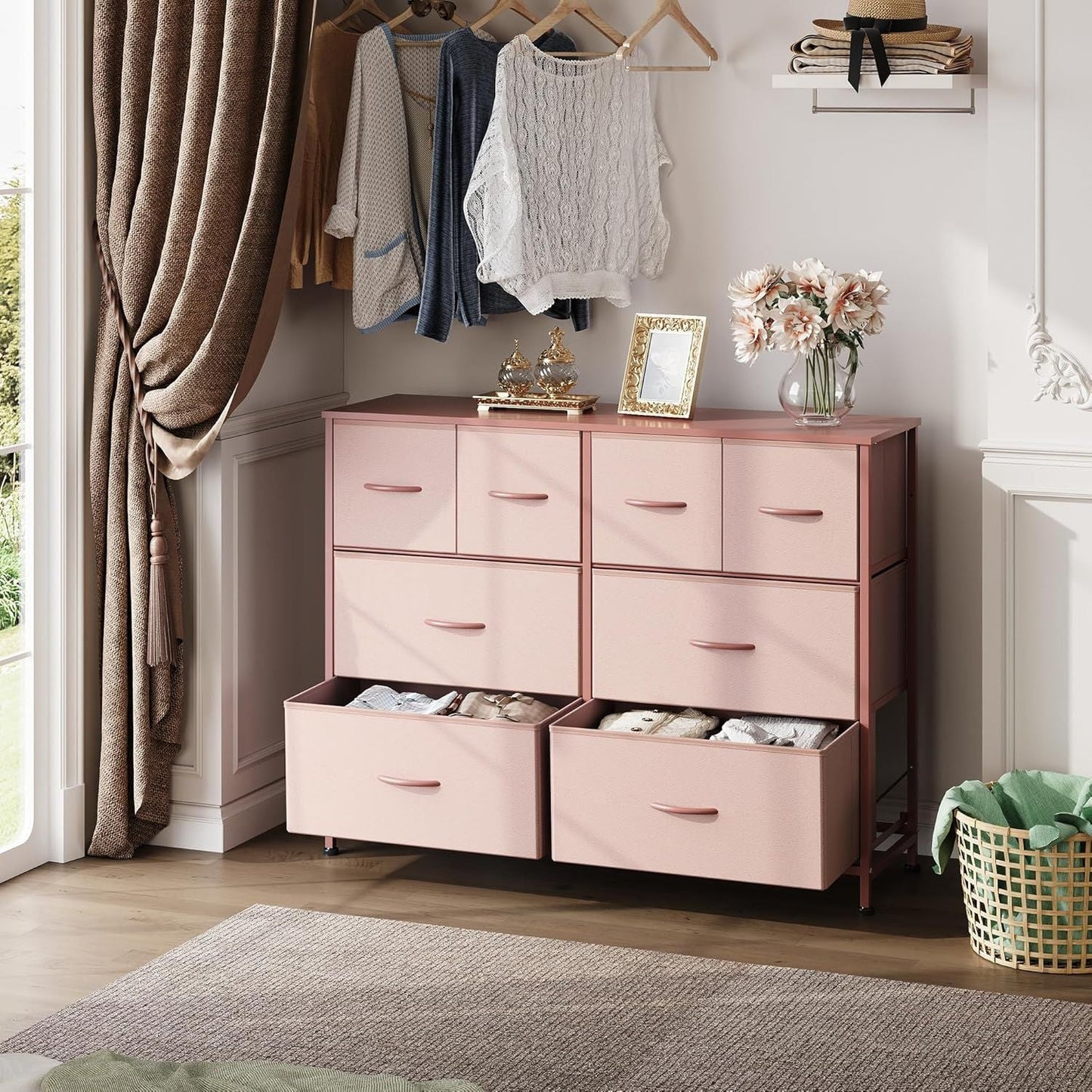 Dresser for Bedroom with 8 Drawers, Wide Fabric Dresser for Storage and Organization, Chest of Drawers, Dressers for Living Room, Closet, Hallway, Dark Grey - Renee Lane Company