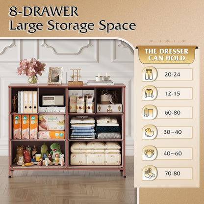 Dresser for Bedroom with 8 Drawers, Wide Fabric Dresser for Storage and Organization, Chest of Drawers, Dressers for Living Room, Closet, Hallway, Dark Grey - Renee Lane Company