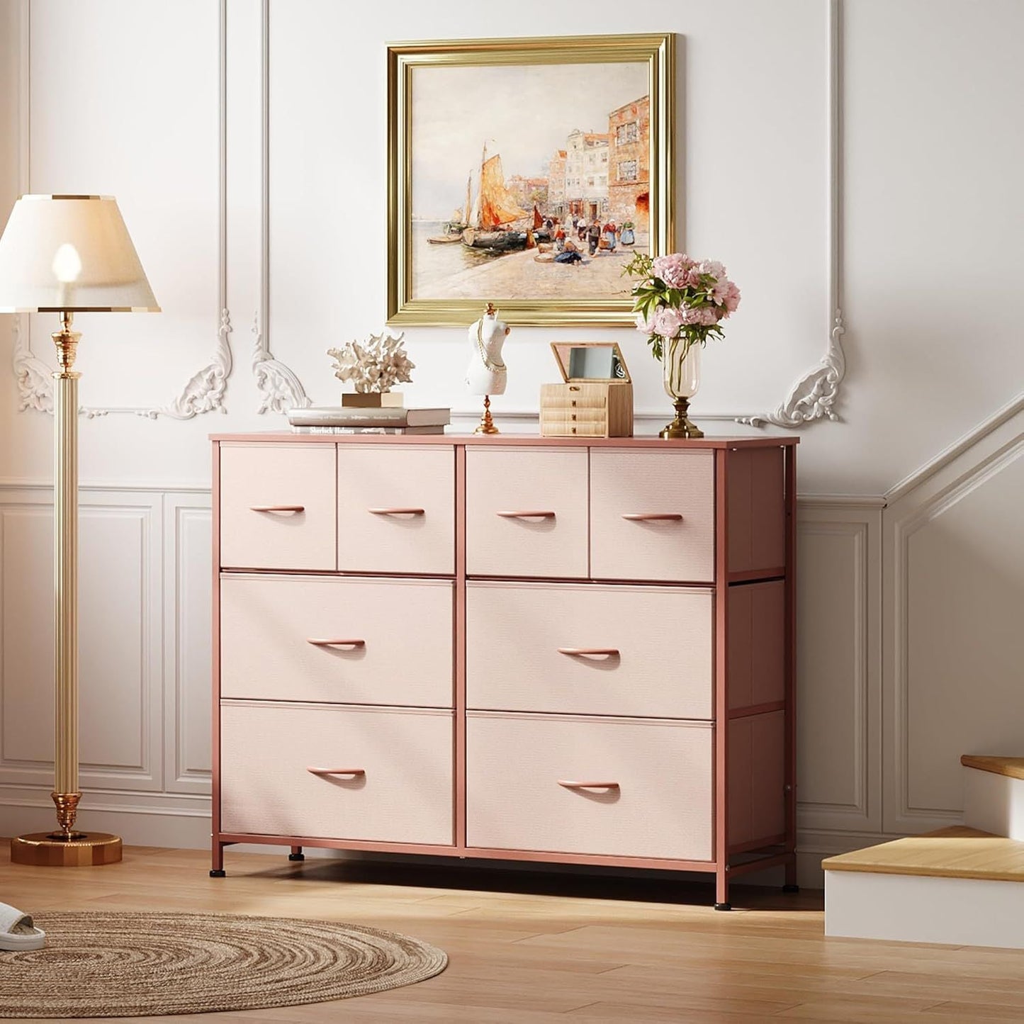 Dresser for Bedroom with 8 Drawers, Wide Fabric Dresser for Storage and Organization, Chest of Drawers, Dressers for Living Room, Closet, Hallway, Dark Grey - Renee Lane Company