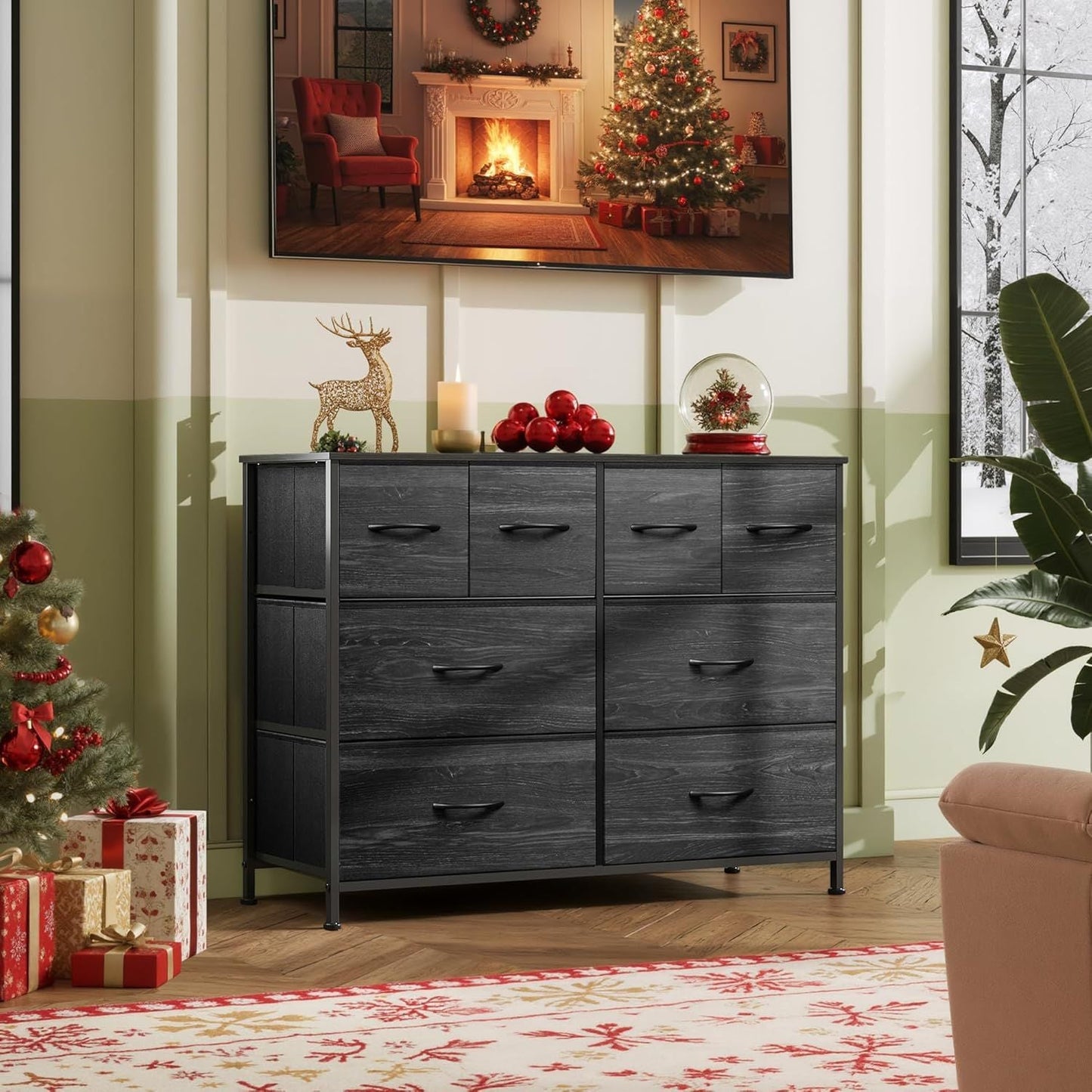 Dresser for Bedroom with 8 Drawers, Wide Fabric Dresser for Storage and Organization, Chest of Drawers, Dressers for Living Room, Closet, Hallway, Dark Grey - Renee Lane Company