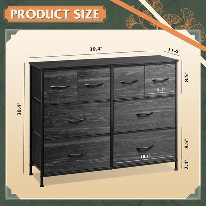 Dresser for Bedroom with 8 Drawers, Wide Fabric Dresser for Storage and Organization, Chest of Drawers, Dressers for Living Room, Closet, Hallway, Dark Grey - Renee Lane Company