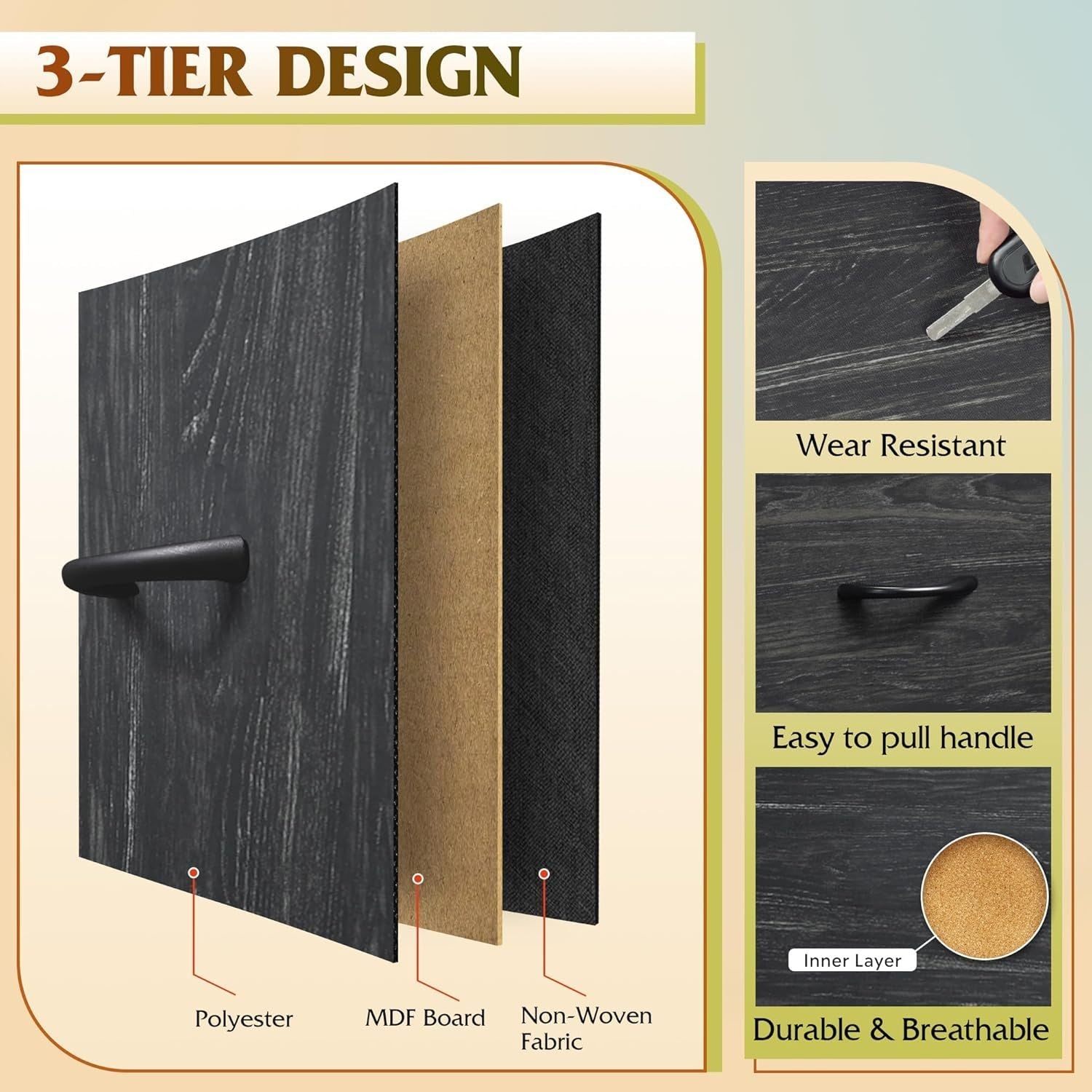 Dresser for Bedroom with 8 Drawers, Wide Fabric Dresser for Storage and Organization, Chest of Drawers, Dressers for Living Room, Closet, Hallway, Dark Grey - Renee Lane Company