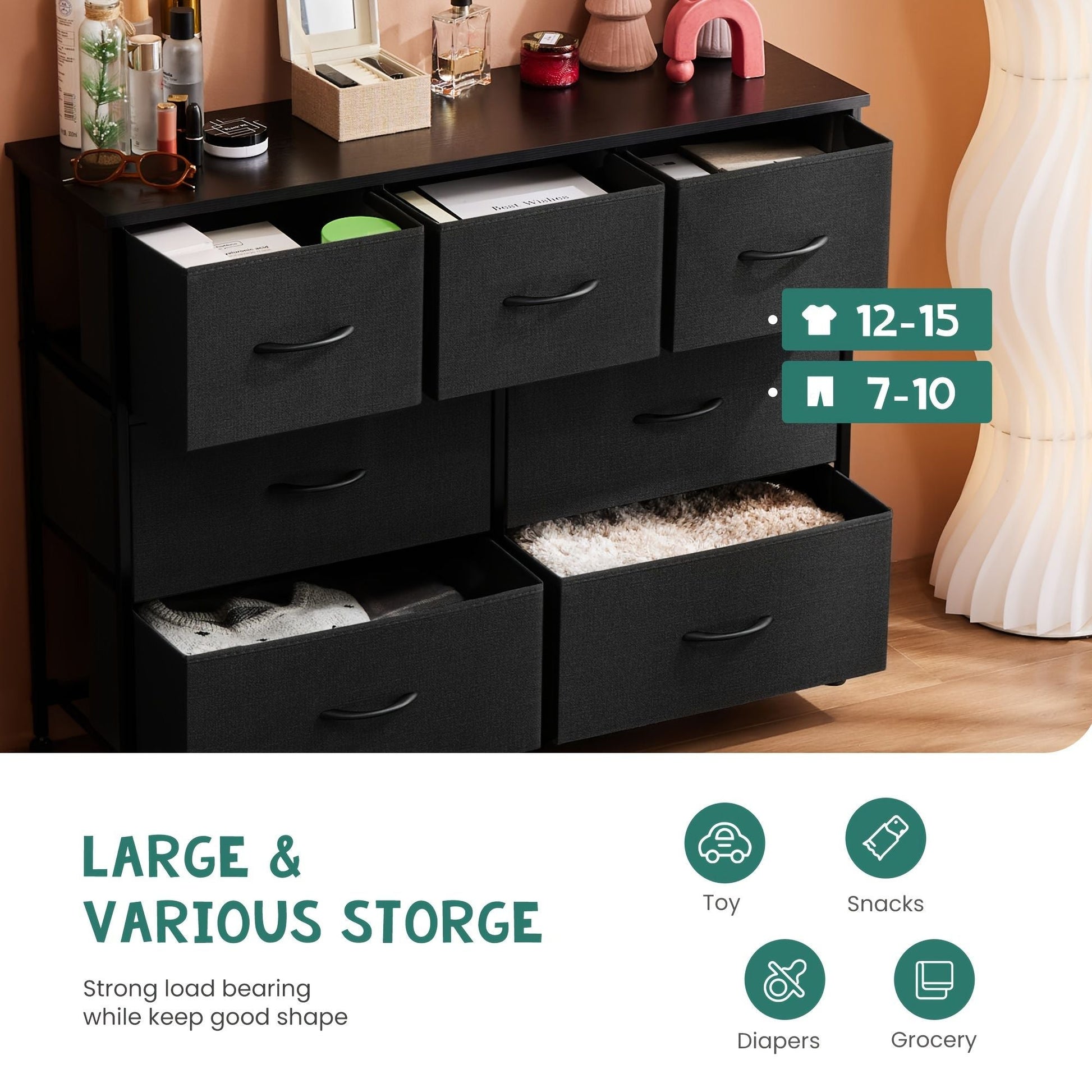 Dresser for bedroom 7 storage Spaces, assembled wardrobe lockers, bedroom furniture lockers - Renee Lane Company