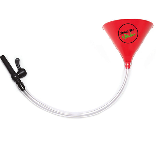 Red beer bong funnel with clear tubing and black valve