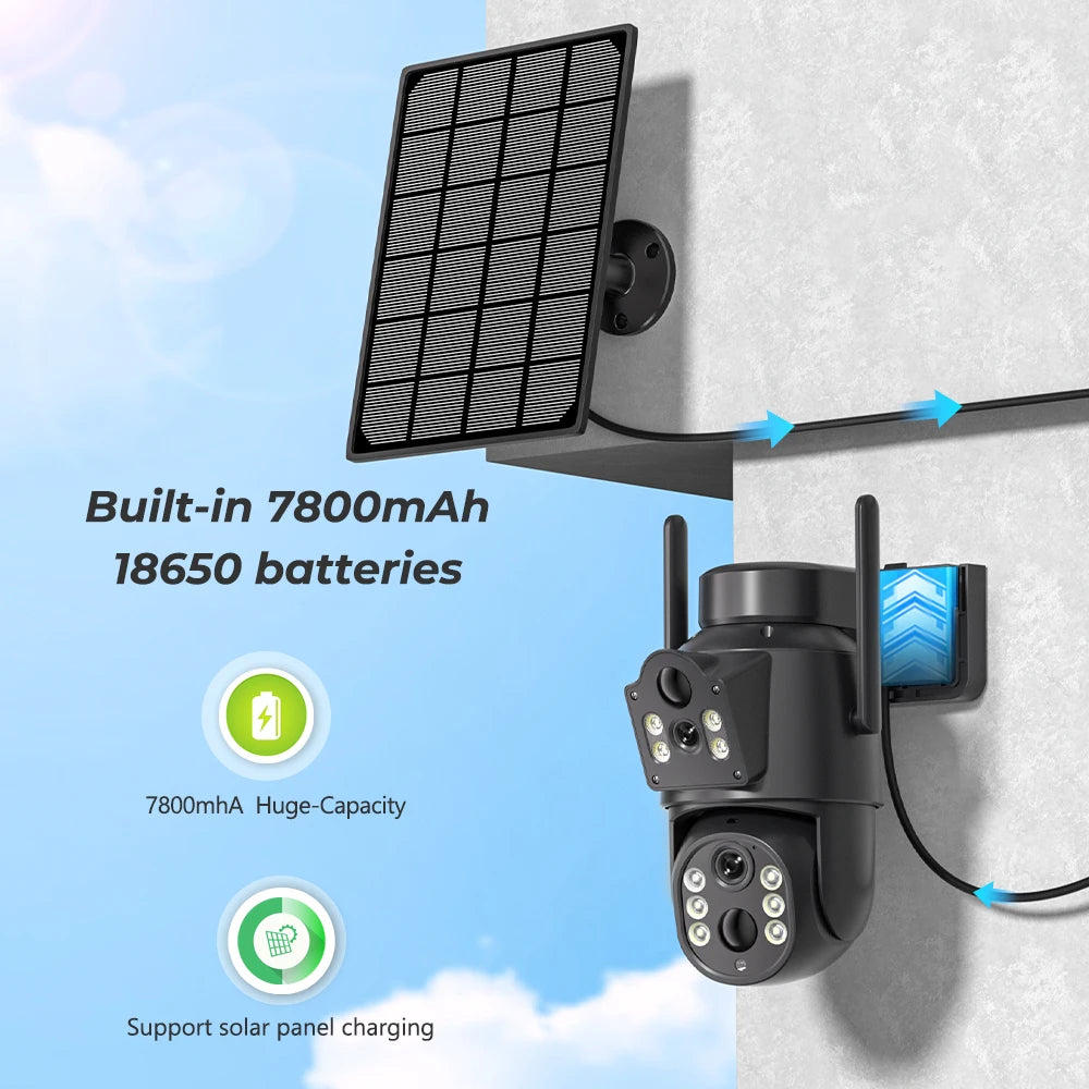 Dual Lens Solar Camera 4K WiFi Outdoor - Renee Lane Company