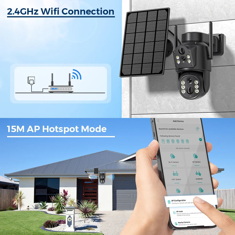 Dual Lens Solar Camera 4K WiFi Outdoor - Renee Lane Company