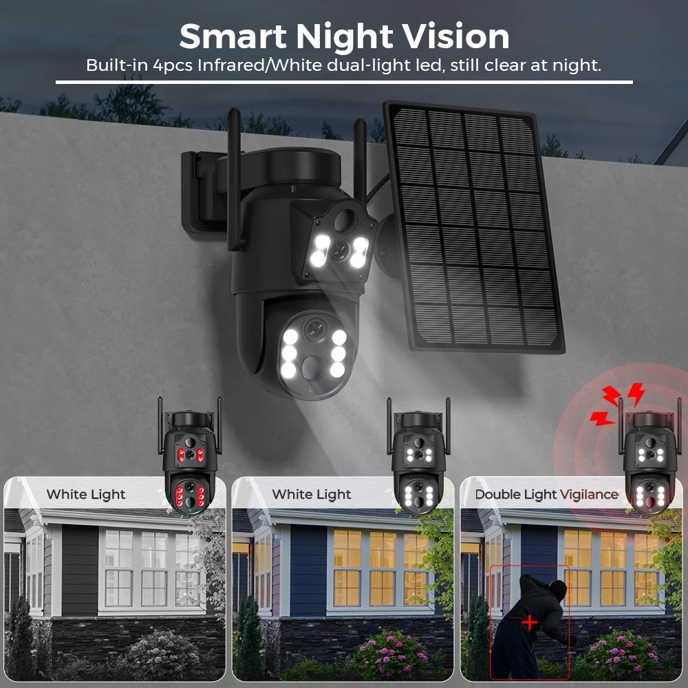 Dual Lens Solar Camera 4K WiFi Outdoor - Renee Lane Company