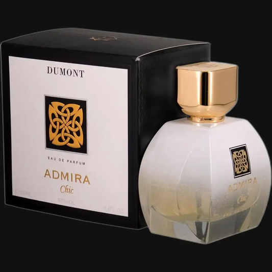Dumont Admira Chic eau de parfum bottle with gold cap and matching box