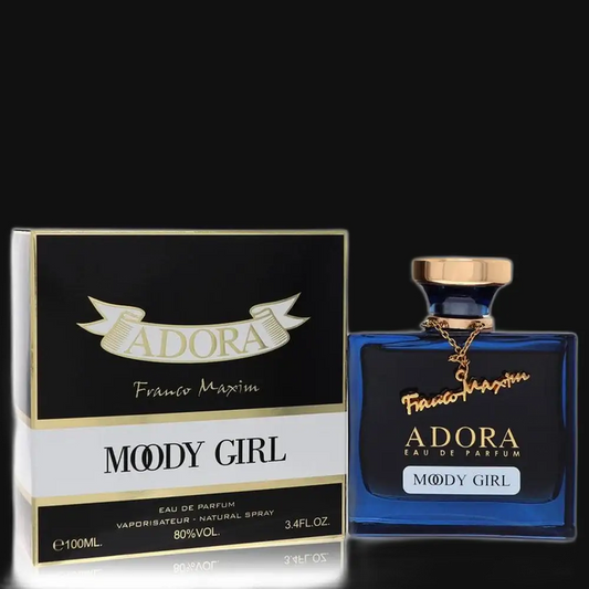 Boxed women’s eau de parfum gift set with blue glass bottle and gold cap