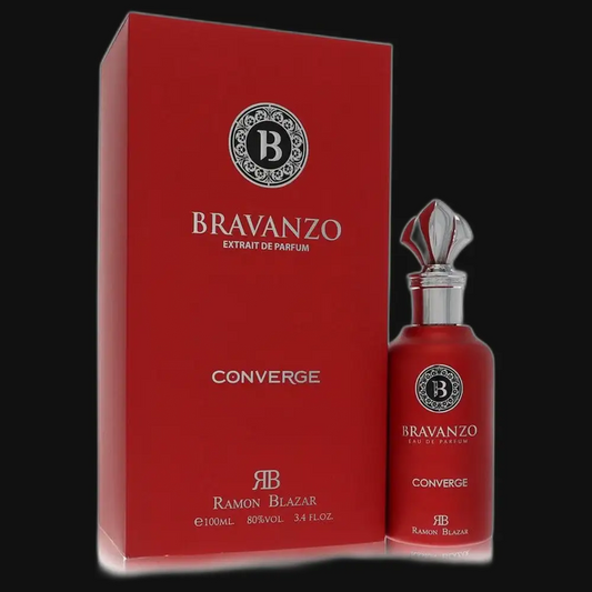 Perfume gift set with red box and capped bottle, Bravanzo Converge