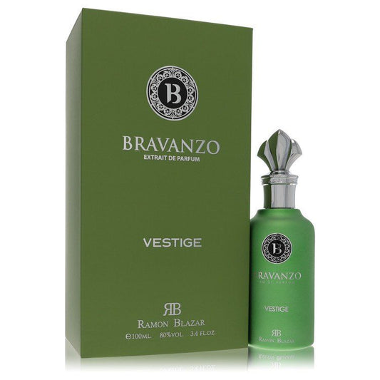 Bravanzo Vestige extrait de parfum spray with green bottle and box