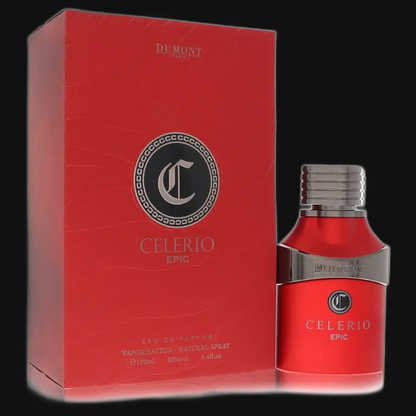 Unisex Celerio Epic perfume bottle and red gift box with silver cap