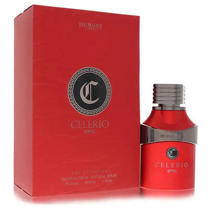 Unisex Dumont perfume gift set with red bottle, silver ridged cap and matching box
