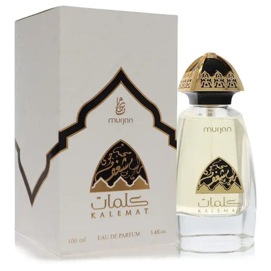 Murjan Kalemat unisex eau de parfum bottle with gold cap and ornate label, 100 ml
