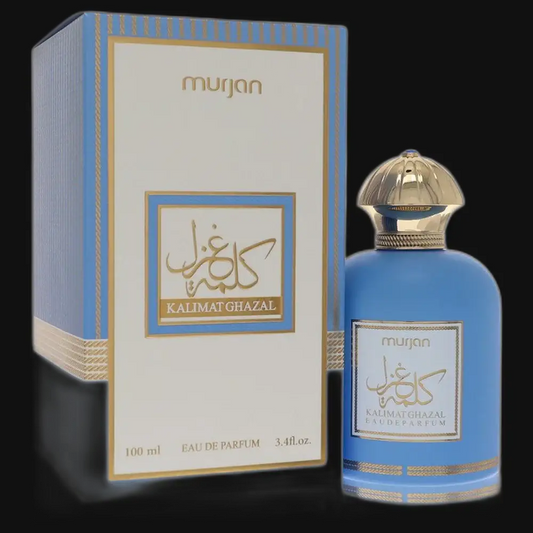 Murjan Kalimat Ghazal eau de parfum set with blue bottle and gold cap