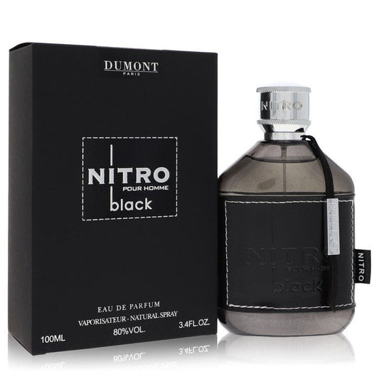 Dumont Nitro Black eau de parfum spray, dark bottle with matching box
