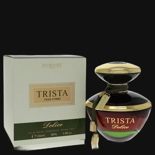 Dumont Trista Delice women's perfume set: cream box and dark bottle with gold cap