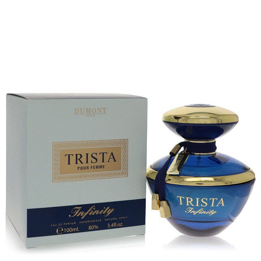 Trista Infinity eau de parfum spray bottle with blue glass and matching box