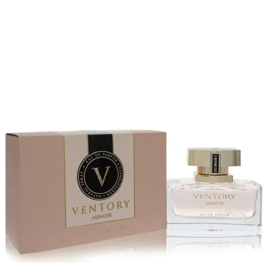 Dumont Ventory Memoir women's perfume bottle and label box, cream and clear glass