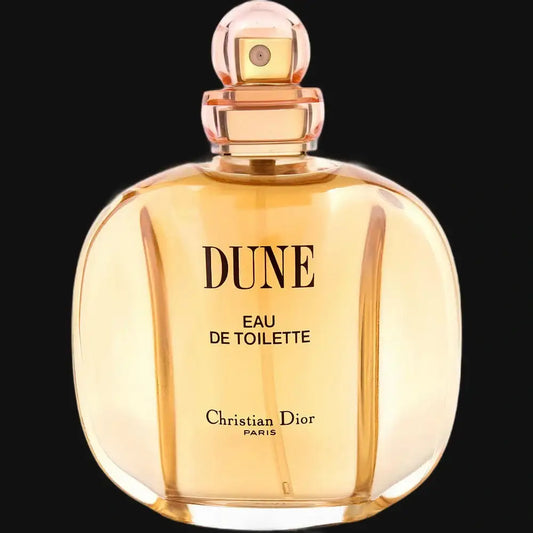 Women’s eau de toilette perfume bottle, gold-toned glass with DUNE label