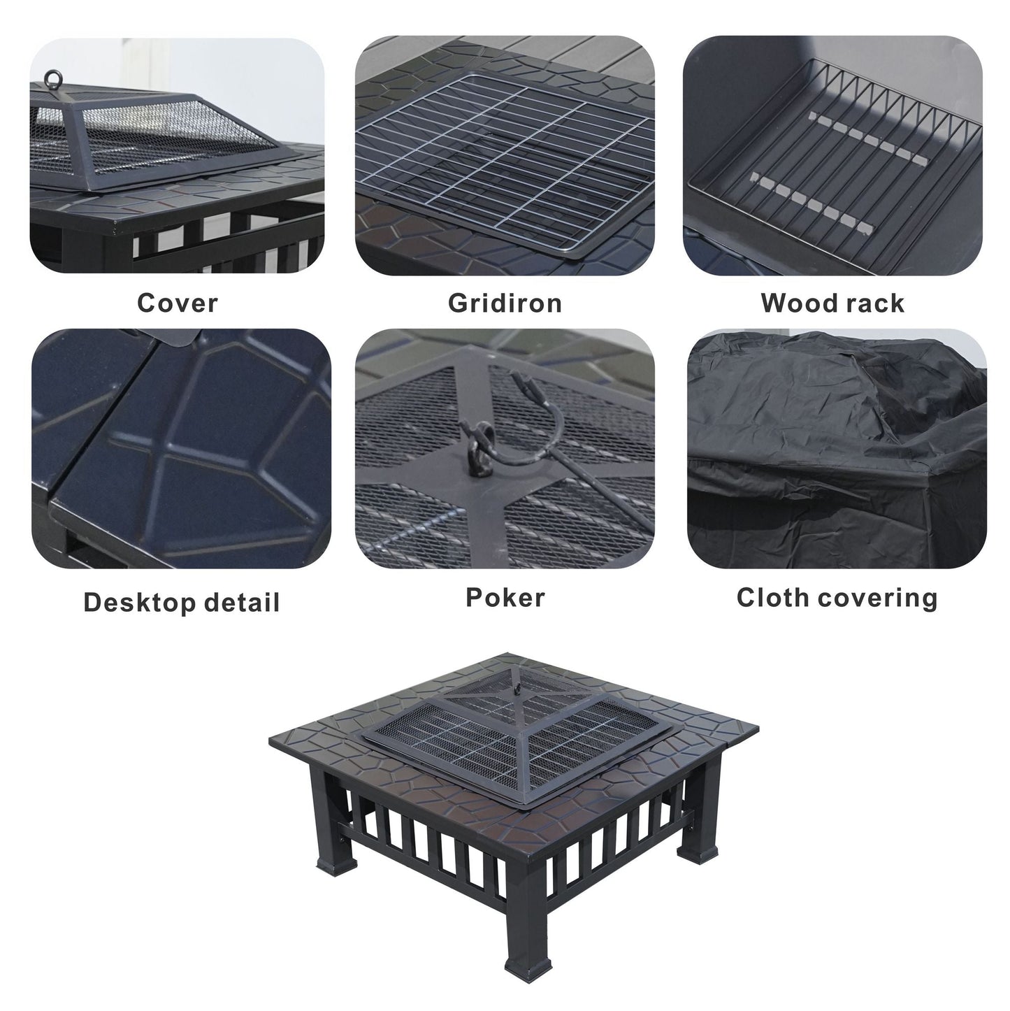 Durable Outdoor Fire Pit Table for Wood Burning with Accessories - Renee Lane Company