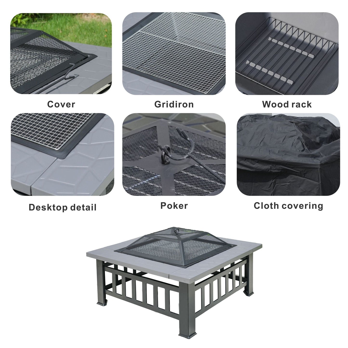 Durable Outdoor Fire Pit Table for Wood Burning with Accessories - Renee Lane Company