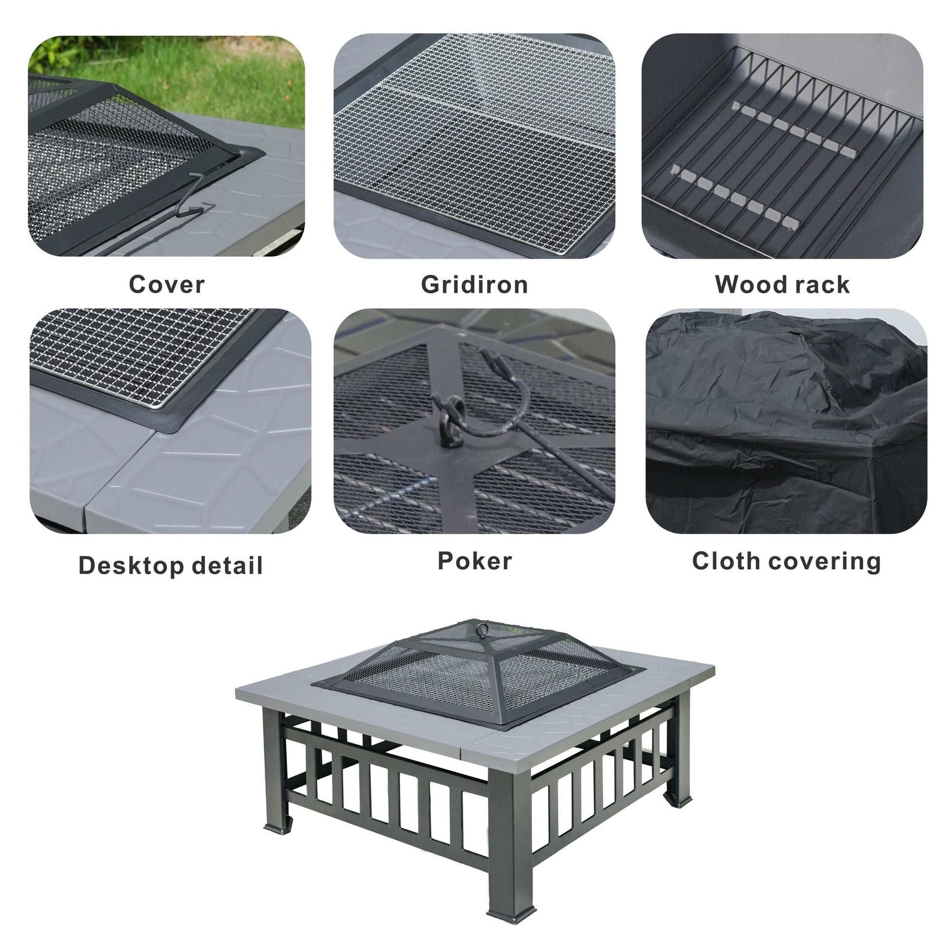 Durable Outdoor Fire Pit Table for Wood Burning with Accessories - Renee Lane Company