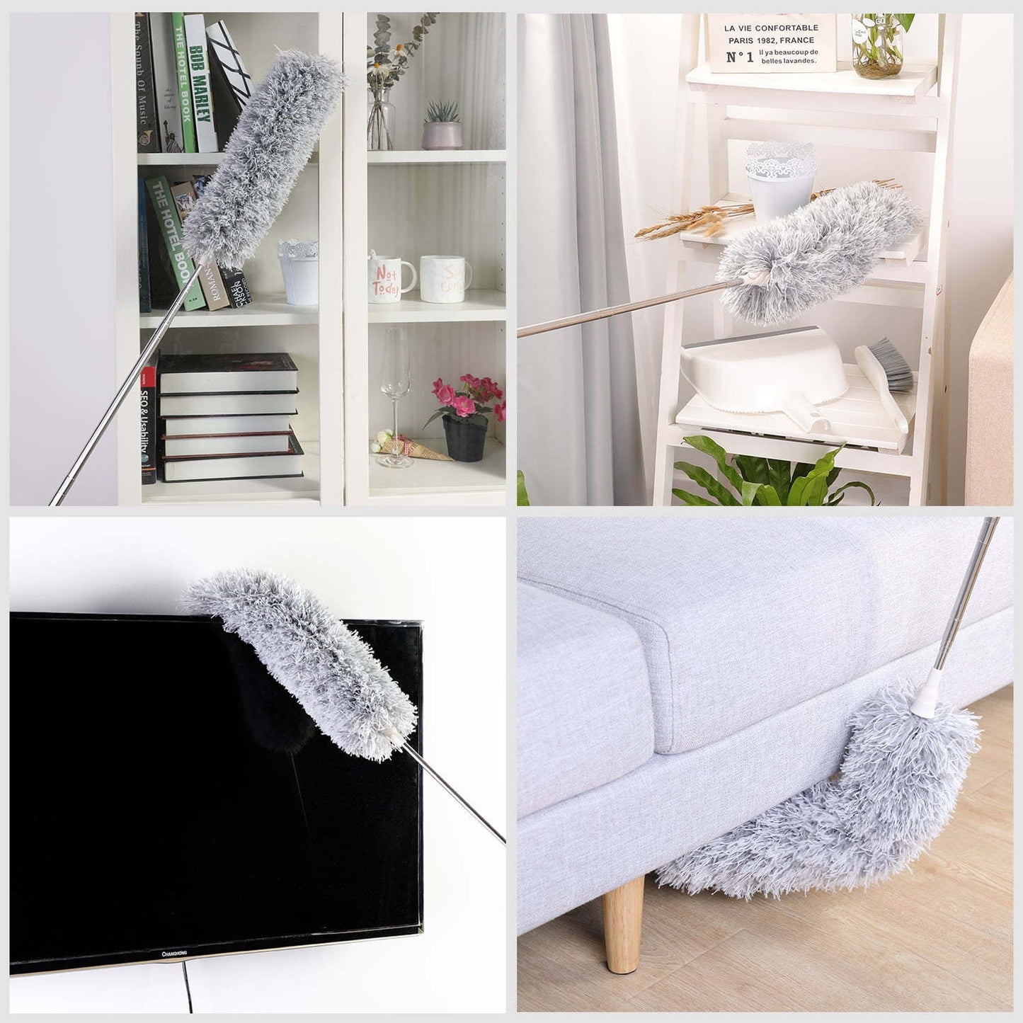 Dusters for cleaning duster with extension pole Bendable Head Long Handle Dusters for Cleaning Ceiling Fan, High Ceiling, Blinds, Furniture,Cars Gray - Renee Lane Company