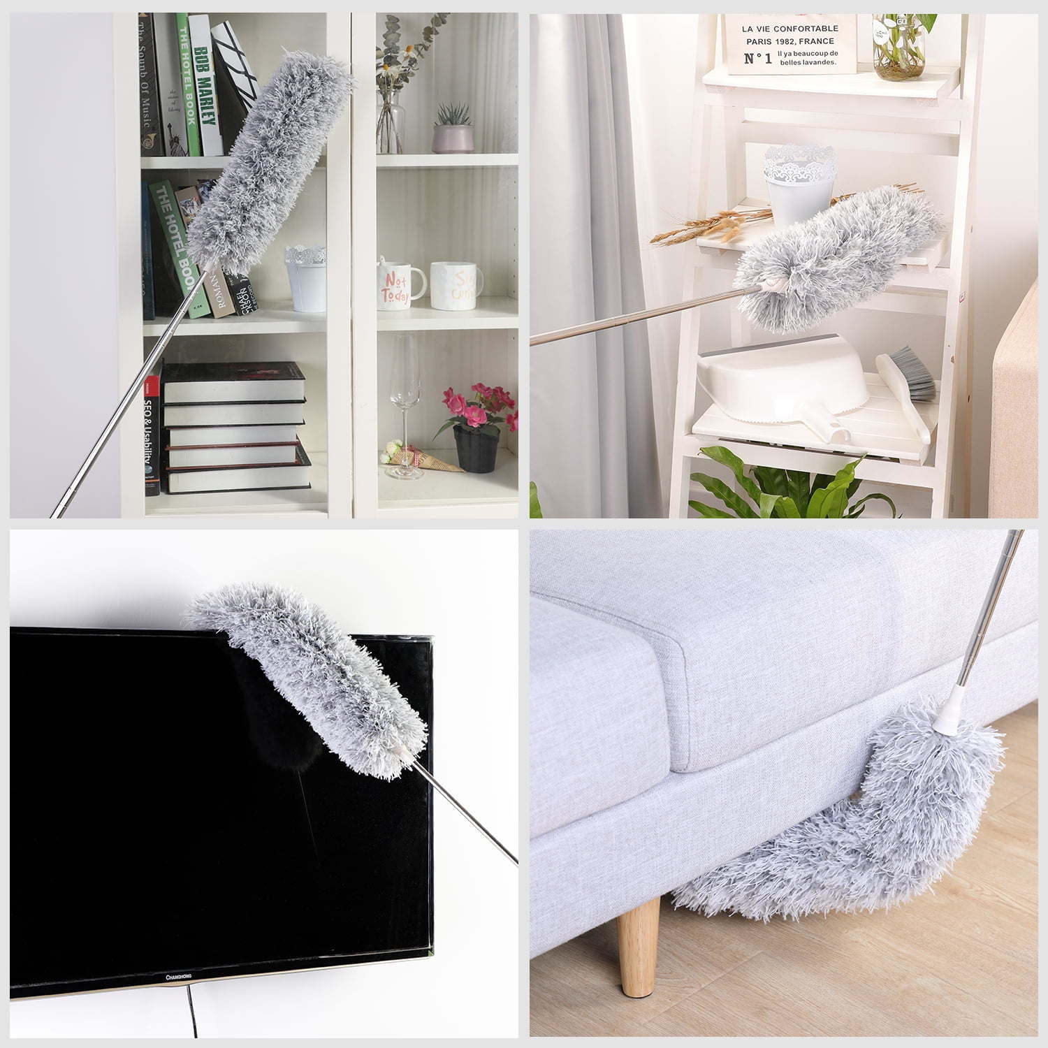 Dusters for cleaning duster with extension pole Bendable Head Long Handle Dusters for Cleaning Ceiling Fan, High Ceiling, Blinds, Furniture,Cars Gray - Renee Lane Company